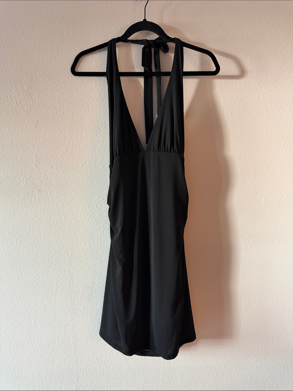 H&M Black Deep V Halter Mini Dress